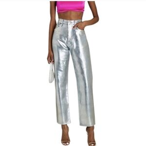 Rare Agolde 90s Pich Waist High Rise Straight Silver Coated Denim Jeans Size 26